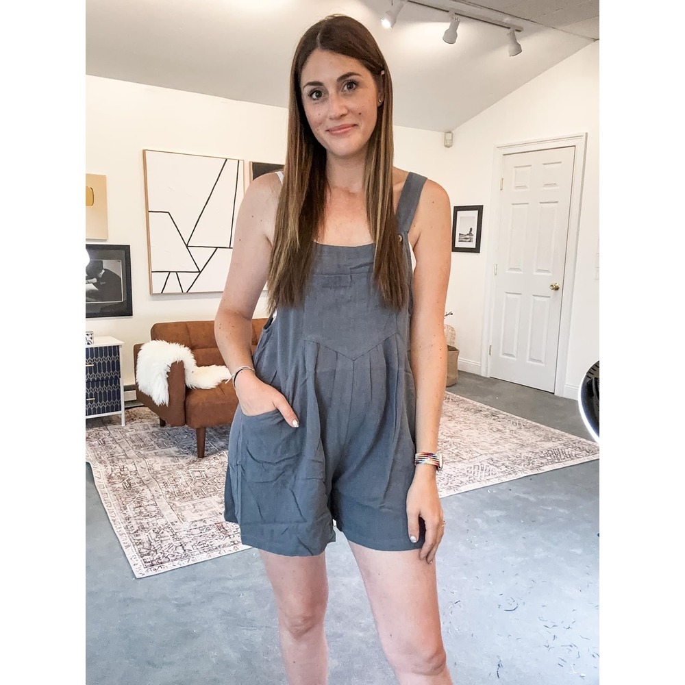 Automet Womens Charcoal Grey Bib Front Button Strap Pocket Romper XL